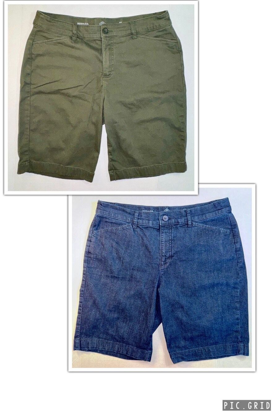 St. John’s Bay Bermuda Shorts Womens Size 14 Lot Of Two Green Blue Resort Wear